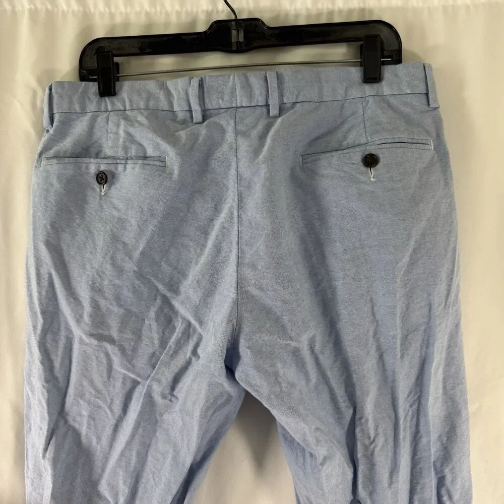 J Crew Bowery Slim Fit Pants Men's 33x32 Light Blue Flat Front Pockets Hook Zip
